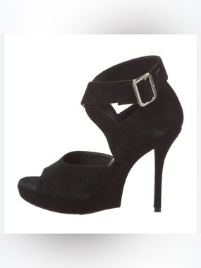 Archival YSL Yves Saint Laurent Black Suede Wide Strap Platform Pumps - 38